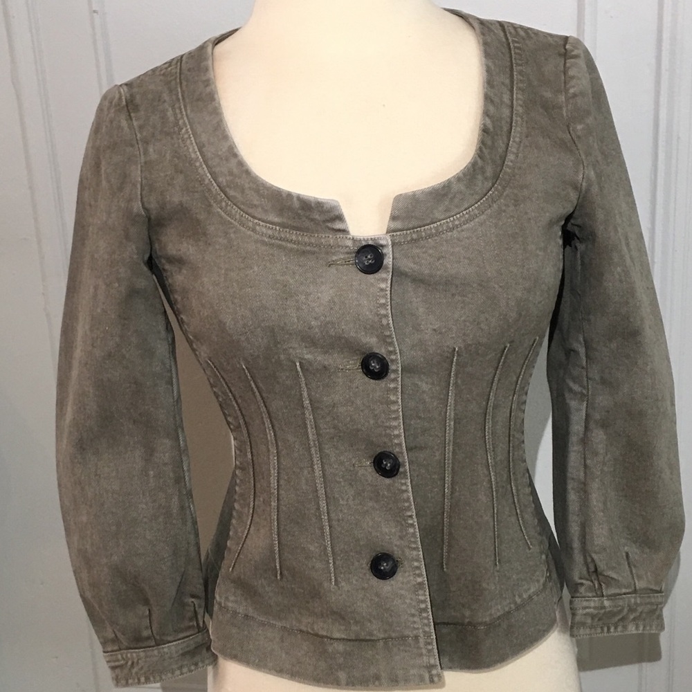 Theory canvas denim collarless jacket sm $390